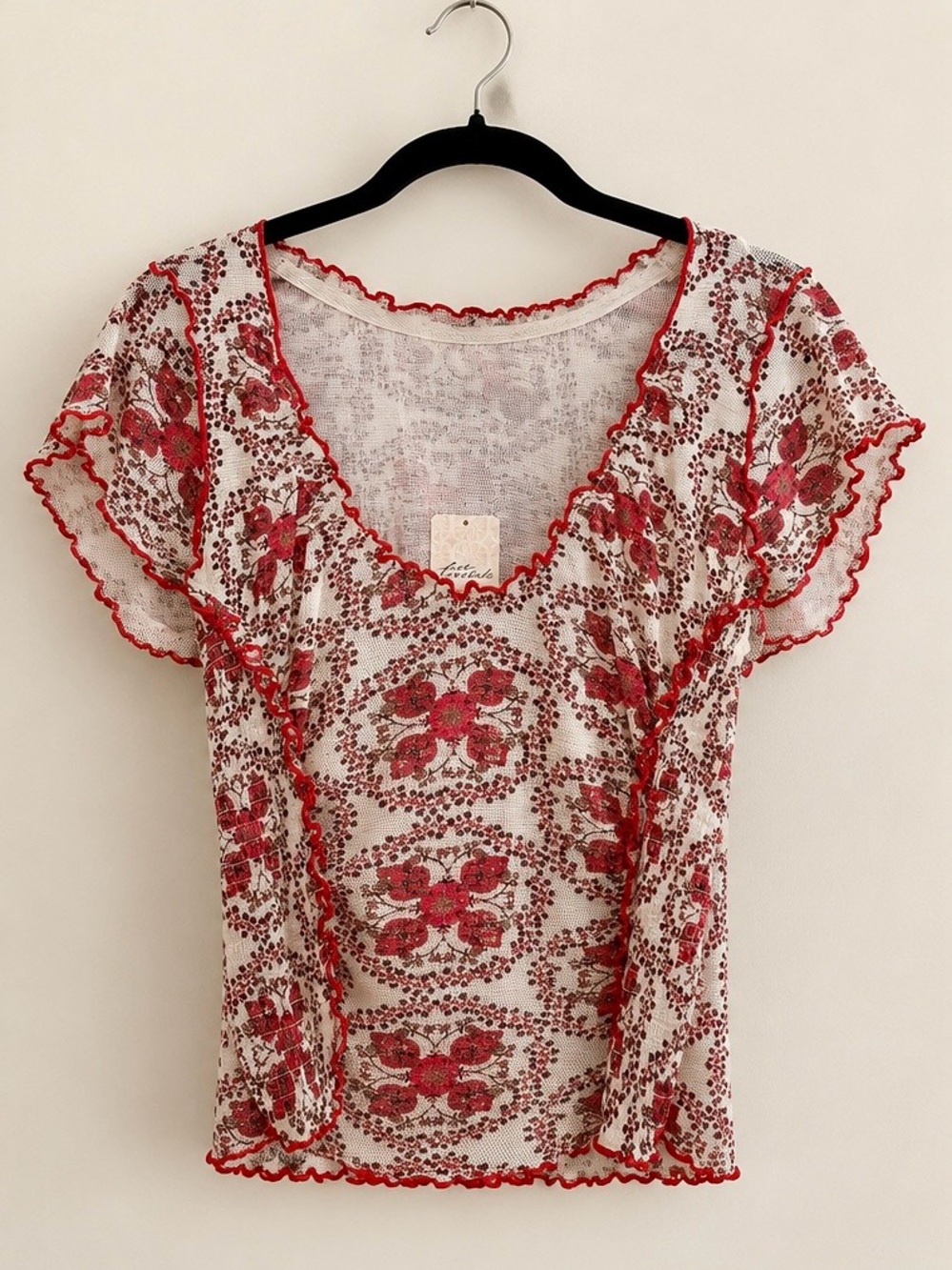 Free People Oh My Baby Top | NWT | Large | Sheer Floral Mesh Baby Tee